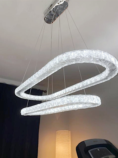 integrated led polished chrome rounded rectagle modern crystal pendant chandelier light fixture LDM21012 for dining room over dining table over kitchen island free shipping across Canada Montreal Quebec