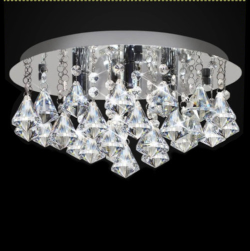 3 light flush mount round raindrop modern crystal ceiling light for entryway hallway bedroom foyer, luminaire plafond, flush mount crystal ceiling light Canada, chandelier for small foyer, bedroom chandelier