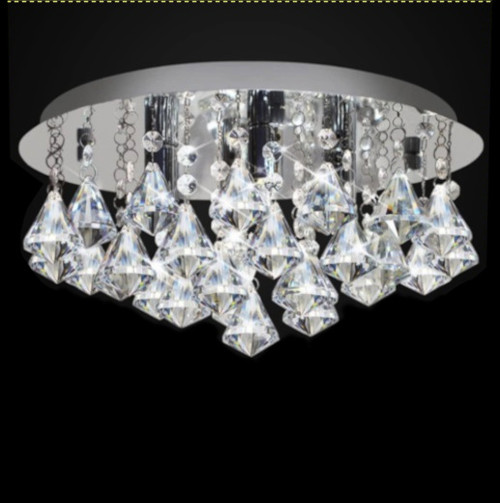 3 light flush mount round raindrop modern crystal ceiling light for entryway hallway bedroom foyer, luminaire plafond, flush mount crystal ceiling light Canada, chandelier for small foyer, bedroom chandelier light fixture, small entryway light fixture