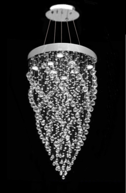 spiral raindrop polished chrome 6 light modern crystal pendant chandelier lighting fixture MC10495-S with adjustable height for sloped vaulted ceiling entryway staircase foyer free shipping across Canada Montreal Quebec