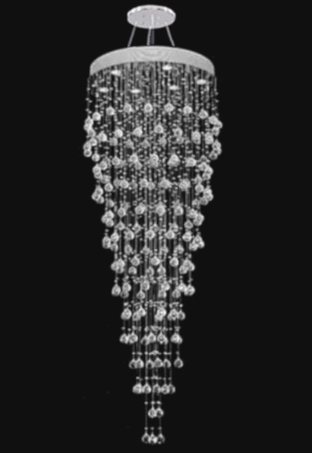 raindrop rain polished chrome 6 light modern crystal pendant chandelier lighting fixture MC10155 with adjustable height  for staircase stairway entryway foyer sloped vaulted ceilings high ceilings free shipping across Canada Montreal Quebec