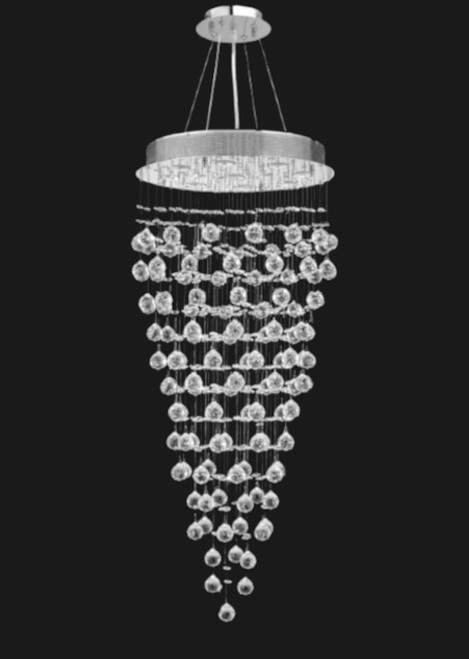 raindrop rain polished chrome 6 light high ceiling staircase modern crystal pendant chandelier lighting fixture MC10155 with adjustable height  for staircase stairway entryway foyer sloped vaulted ceilings high ceilings free shipping across Canada Montreal Quebec