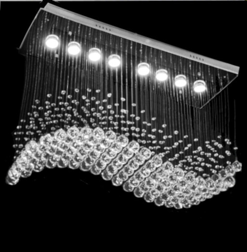 Modern rectangular raindrop wave 8 lights polished chrome crystal chandelier MC18850 for dining room, kitchen island, free shipping across Canada, Montreal, Quebec, Ontario