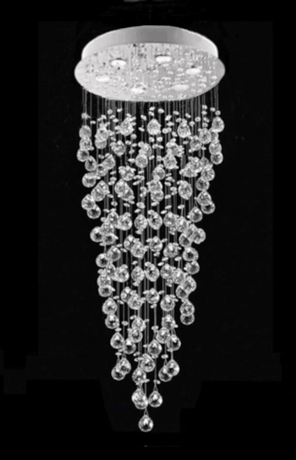 rain drop high ceiling crystal ball chandelier large long flush mount modern crystal chandelier light for high ceilings staircase stairwell foyer on sale online, modern lighting Canada online, staircase modern crystal chandelier on sale Montreal Canada, Best staircase chandelier Canada, rain crystal chandelier light on sale, rain drop crystal chandelier light on sale, Modern Chandelier for staircase