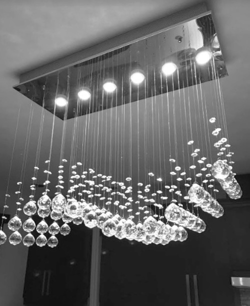 modern crystal ceiling light, rectangular wave raindrop polished chrome flush mount  6 light dining room dining table kitchen island modern crystal ceiling chandelier lighting fixture MC18714 for dining room over kitchen island free shipping across Canada Montreal Quebec