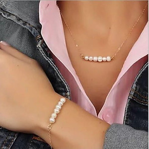 Miss Lovely Pearls Bar Necklace And Bracelet Set F369-461134524
