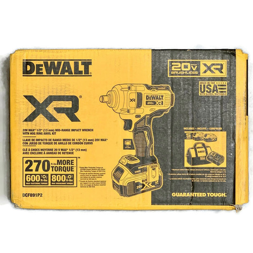 DEWALT DCF891P2 (New-Other) 20V MAX XR Brushless Li-Ion 1/2-inch Cordless Impact Wrench Kit