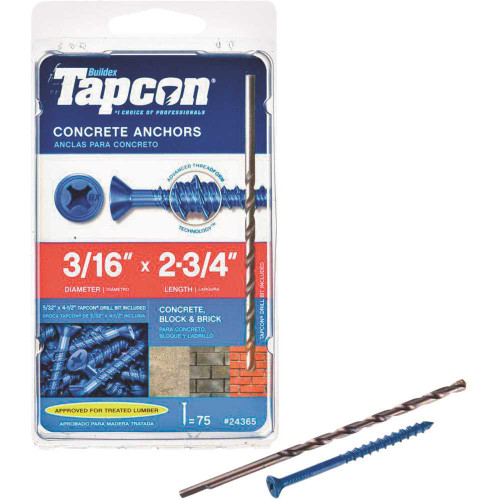 TAPCON 24365 3/16-in x 2-3/4-in Phillips Flat Head Concrete Screw Anchor 75-Pack