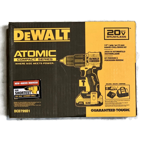 DEWALT DCD799D1 (New-Other) ATOMIC 20V MAX Brushless Cordless 1/2-Inch Hammer Drill Kit