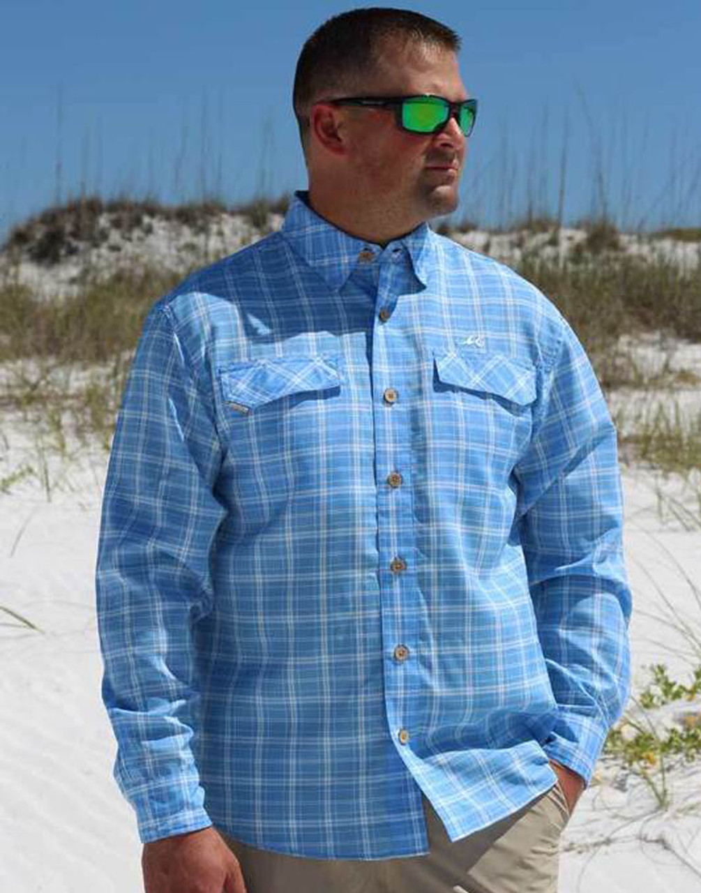 Mojo | Coastal Plaid Long Sleeve Vented Shirt Skiff Green Small