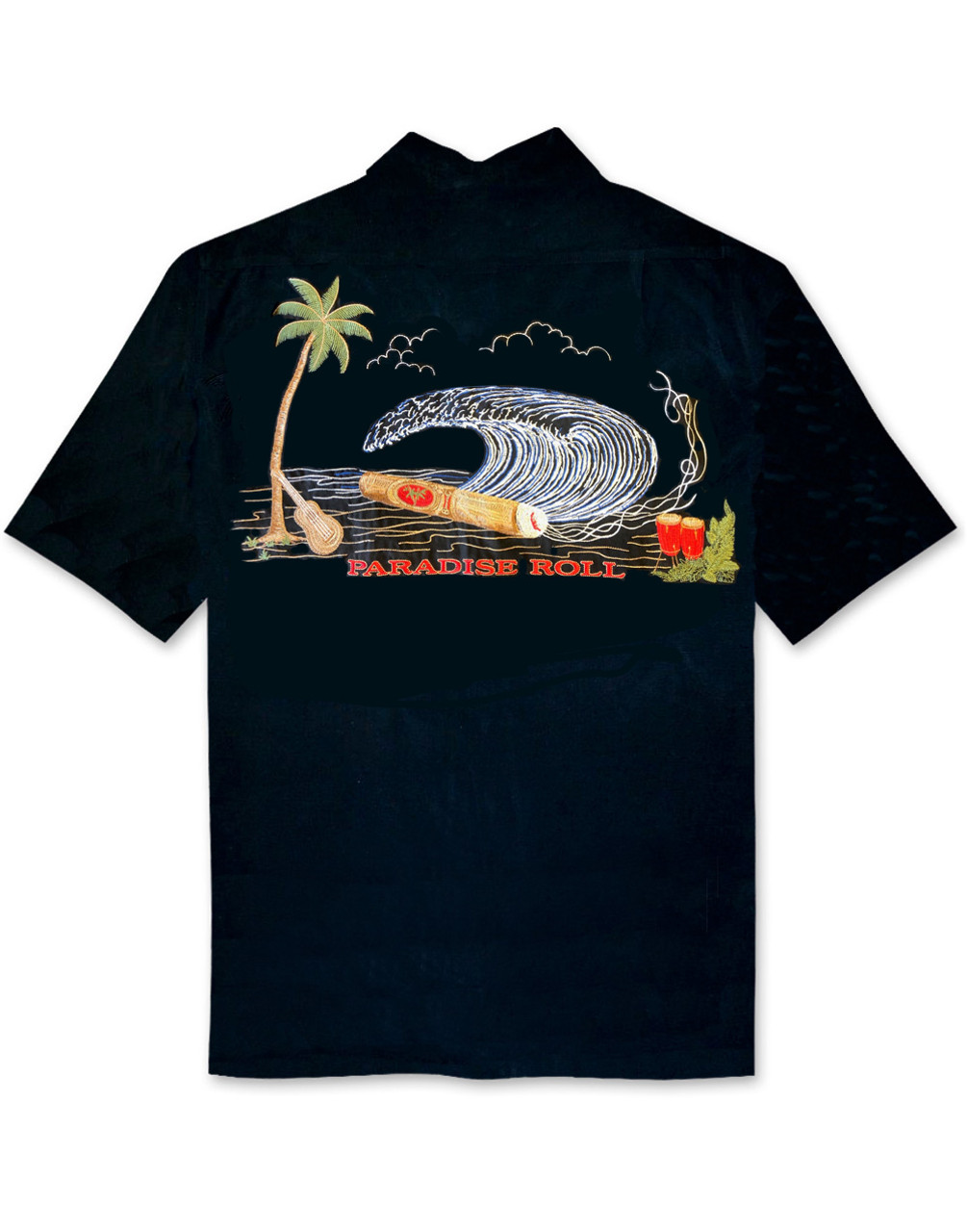 Paradise Roll Embroidered Camp Shirt by Bamboo Cay - WB1954RE - Black