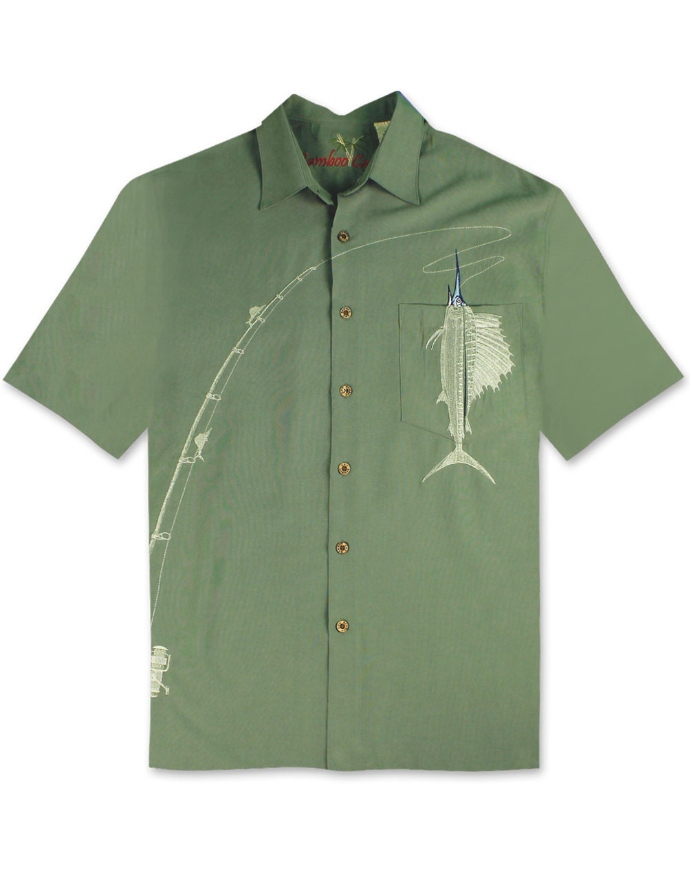 Bamboo Cay Mens Shake The Hook Tropical Style Embroidered Button Down Shirt 