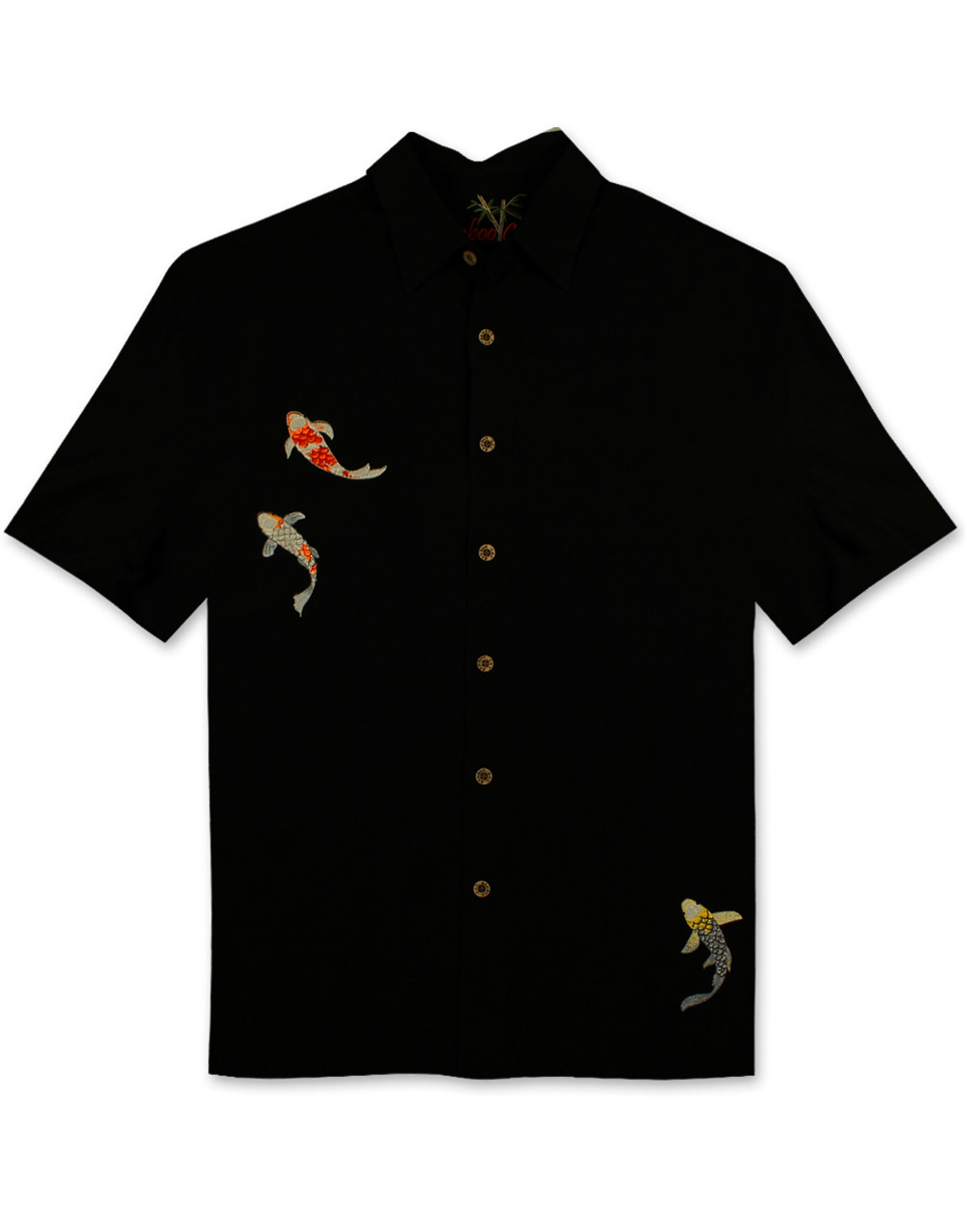 Charming Koi Embroidered Polynosic Camp Shirt by Bamboo Cay - WB1915 Black