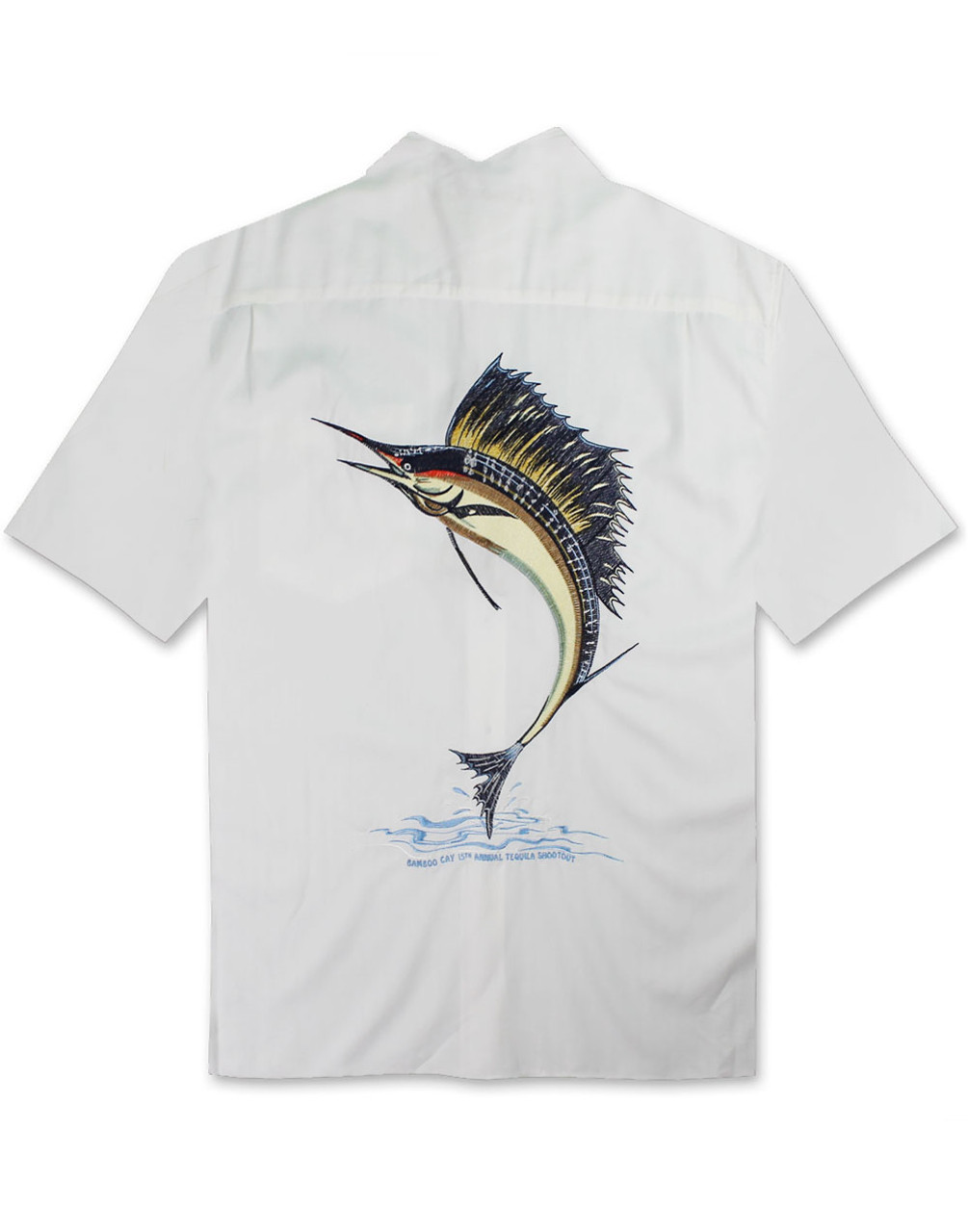 Sailfish Shootout Embroidered Polynosic Camp Shirt by Bamboo Cay - WB0331 -  Off White