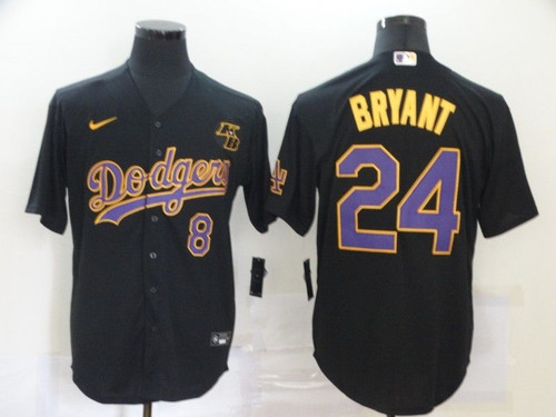 Los Angeles Lakers Dodgers Kobe Bryant Front #8 Back #24 Tribute Black Jersey Model a22946