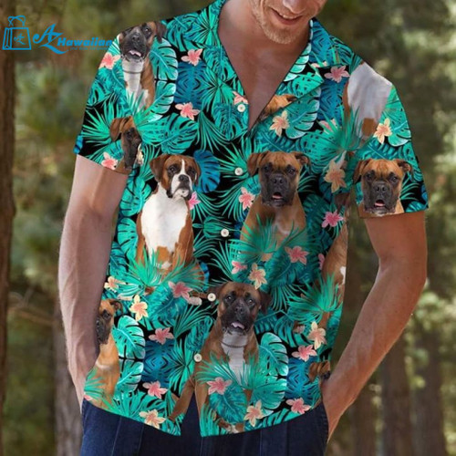 Boxer Dog Funny Hawaiian Graphic Print Hawaiian Shirt, Model Az1259