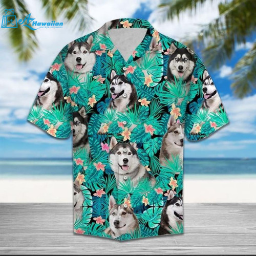 Husky Dog Funny Hawaiian Graphic Print Hawaiian Shirt, Model Az1589