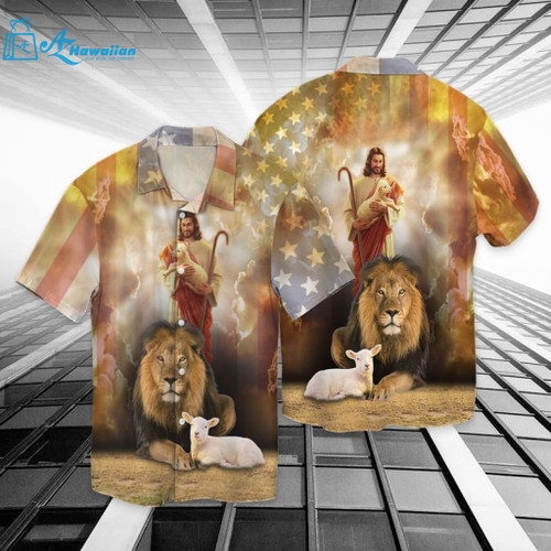 4Th Of July Independence Day Jesus God Lion For Men And Women Graphic Print Short Sleeve Hawaiian Print 3D, Model Az1686