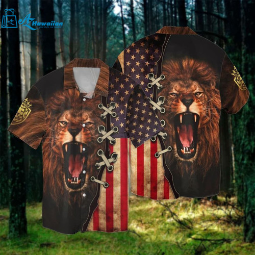 4Th Of July Independence Day The King Lion For Men And Women Graphic Print Short Sleeve Hawaiian Print 3D, Model Az1700