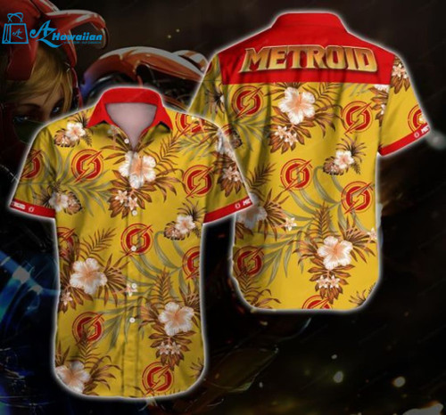 Metroid Graphic Print Short Sleeve Hawaiian Print 3D, Model Az2122