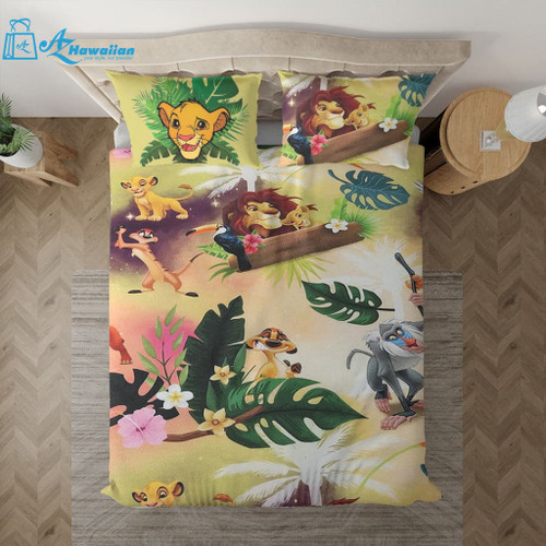 The Lion King Cartoon Fan Gift, The Lion King Hawaiian Tropical Flower Duvet Quilt Bedding Set, Model Az3551