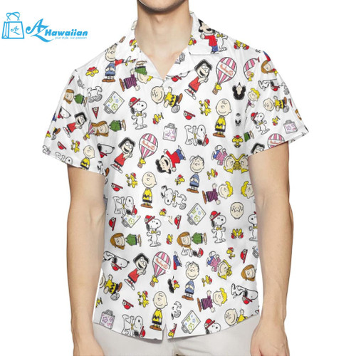 Snoopy And Charlie Brown Peanuts Cartoon Fan Gift, Peanuts Snoopy Hawaiian Graphic Print Short Sleeve, Model Az3612