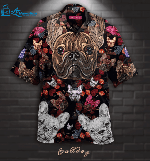 Bulldog Embroidery Hawaiian Shirt, Model Az13508
