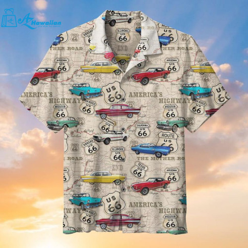 Amazing Vintage Muscle Car On Route 66 Hawaiian Shirt, Model Az14211