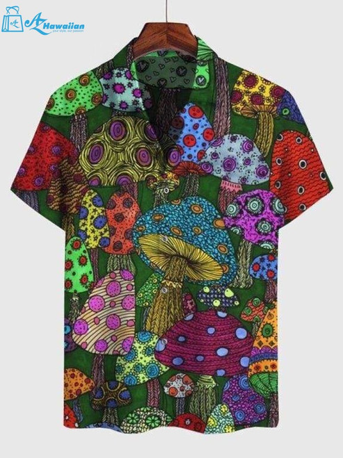 Colorful Hippie Mushroom Unisex Hawaiian Shirts, Model Az22568