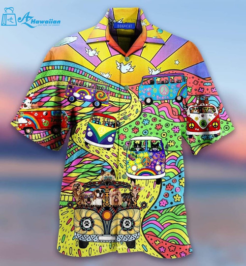 Beach Shirt Amazing Colorful Stay Trippy Litttle Hippie Cat Dog Hawaiian Aloha Shirts, Model Az26520