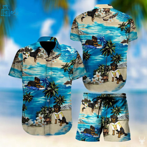 Beach Shirt High Quality Rottweiler Dog Summer Vibe Tropical Hawaiian Aloha Shirts, Model Az28141