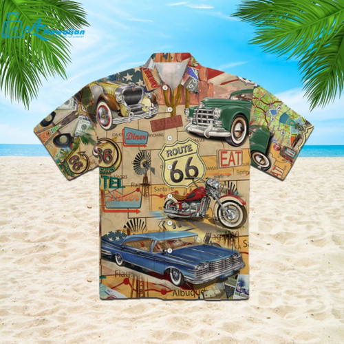 Amazing Vintage Muscle Car On Route 66 Hawaiian Shirt, Model Az45029