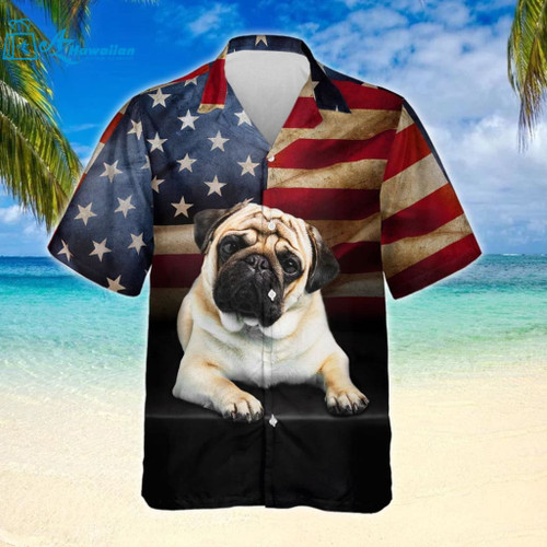 Pug Dog Shirt Hawaiian Print 3D, Model Az51149