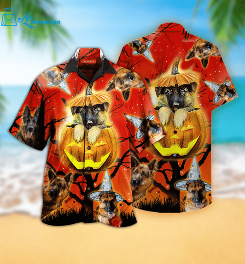 Hawaiian Aloha Shirts Cute German Shepherd Dog Halloween, Model Az52995