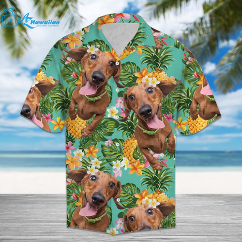 Tropical Pineapple Dachshund Hawaiian Shirt, Model Az54341