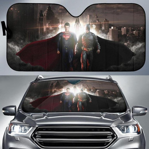 Batman And Superman Art Car Sun Shade 3D Printed In Black