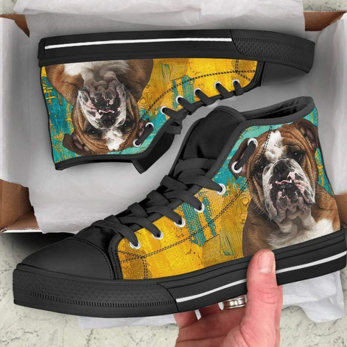 Bulldog Dog Sneakers Colorful High Top Shoes Gift Idea Pt19