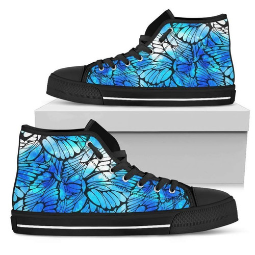 Blue Butterfly Wings Pattern Print Mens High Top Shoes