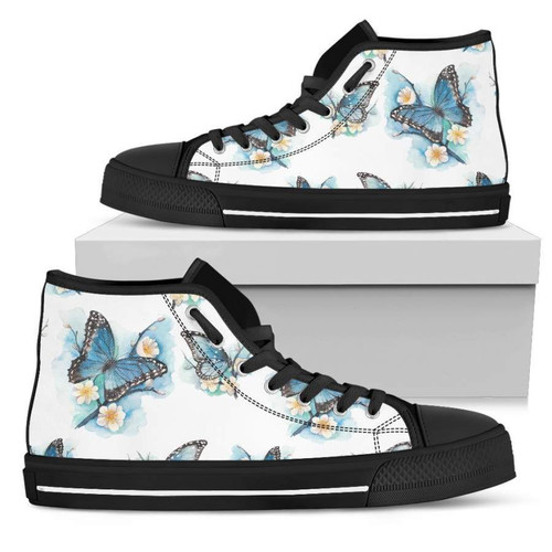 Blossom Blue Butterfly Pattern Print Mens High Top Shoes