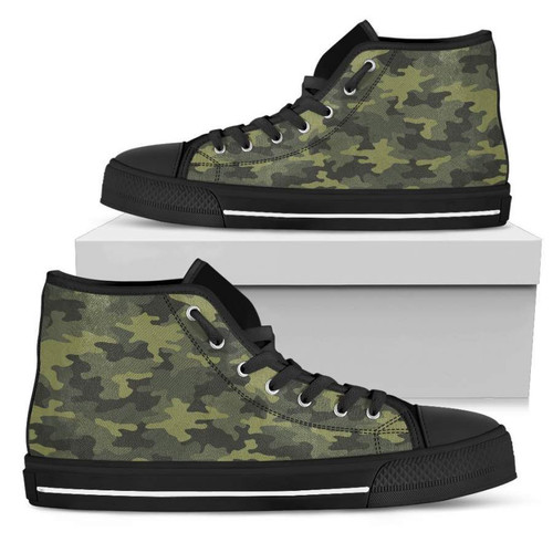 Dark Green Camouflage Print Womens High Top Shoes