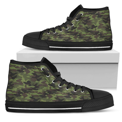 Dark Green And Black Camouflage Print Womens High Top Shoes