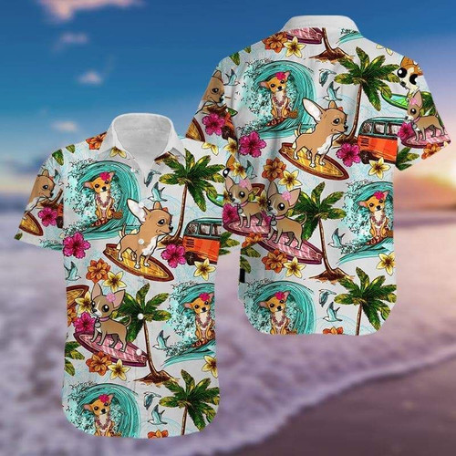 Beach Hawaii Chihuahua Tropical Hawaiian Shirts H