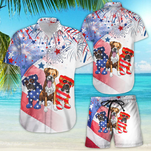 Boxer Dog Shirt - Boxer With Firework 4th Of July Independence Day Hawaii Shirt - Unique Boxer Dog Gifts