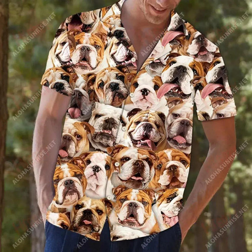 Bulldog Awesome - Short Sleeve Shirt Vacation Hawaiian T Shirts Tropical Shirts For Men Crazy Shirts Hawaii