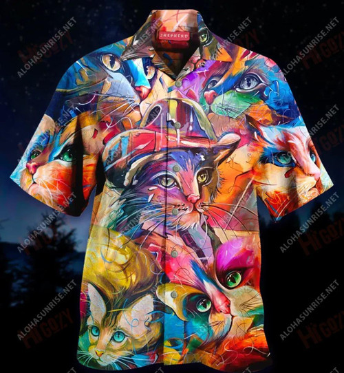 Cat Painting Short Hawaiian Shirt Summer Hawaiian T Shirts Hawaiian Crazy Shirts Hawaiian Shirt Pattern