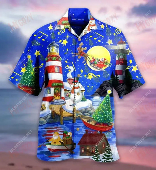 Christmas Lighthouse Short Short Sleeve Shirt Summer Tropical Shirts Custom Hawaiian Shirts Hawaiian Shirts For Men