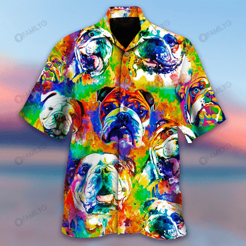 Colorful English Bulldog - Matching Dog and Owner Hawaiian Print Shirts