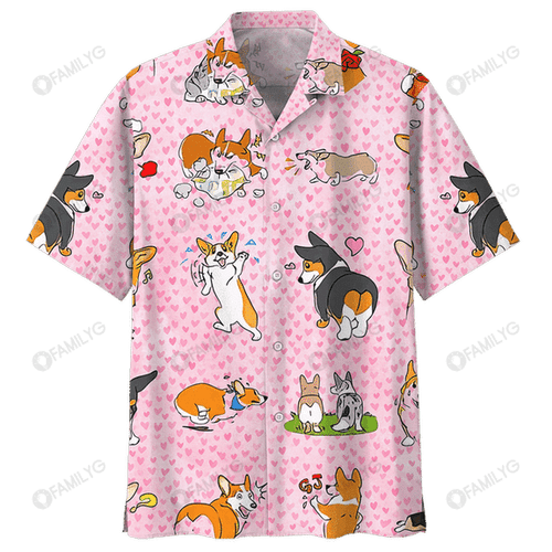 Cute Corgi Dog - Matching Dog and Owner Hawaiian Print Shirts