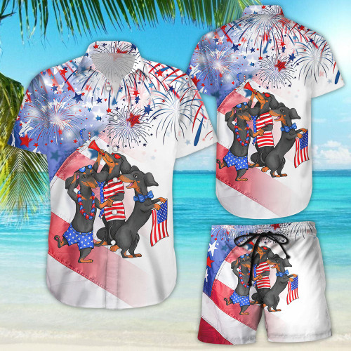 Dachshund 4Th Of July Shirt - Black Dachshund With Firework 4th Of July Day Hawaii Shirt - Dachshund Gift