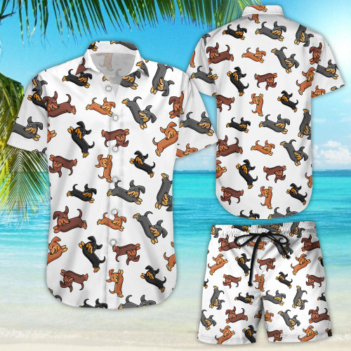 Dachshund Button Down Shirt - Dachshund Dog Cute Pattern Hawaiian Shirt - Gifts With Dachshunds On Them